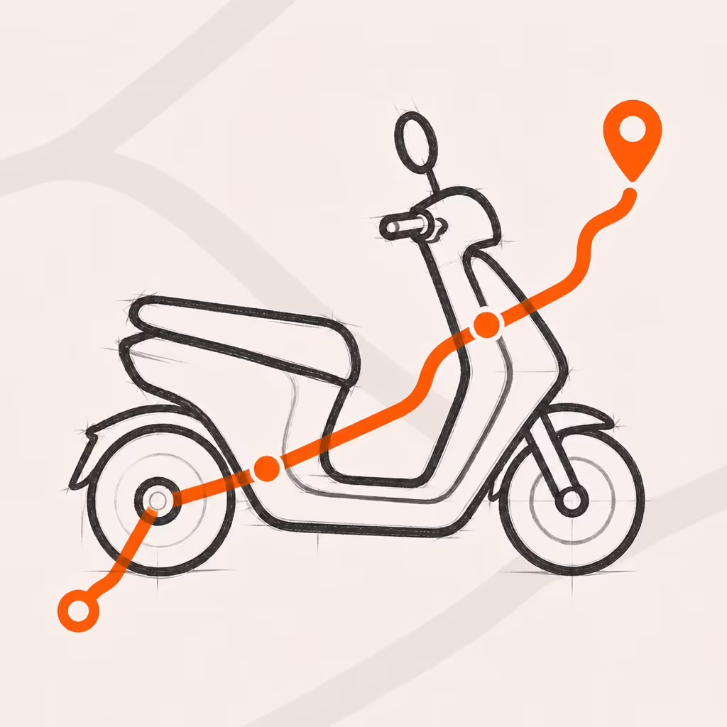 Интерфейс 2W Route Planner: маршрут с расчётом остатка заряда электромотоцикла