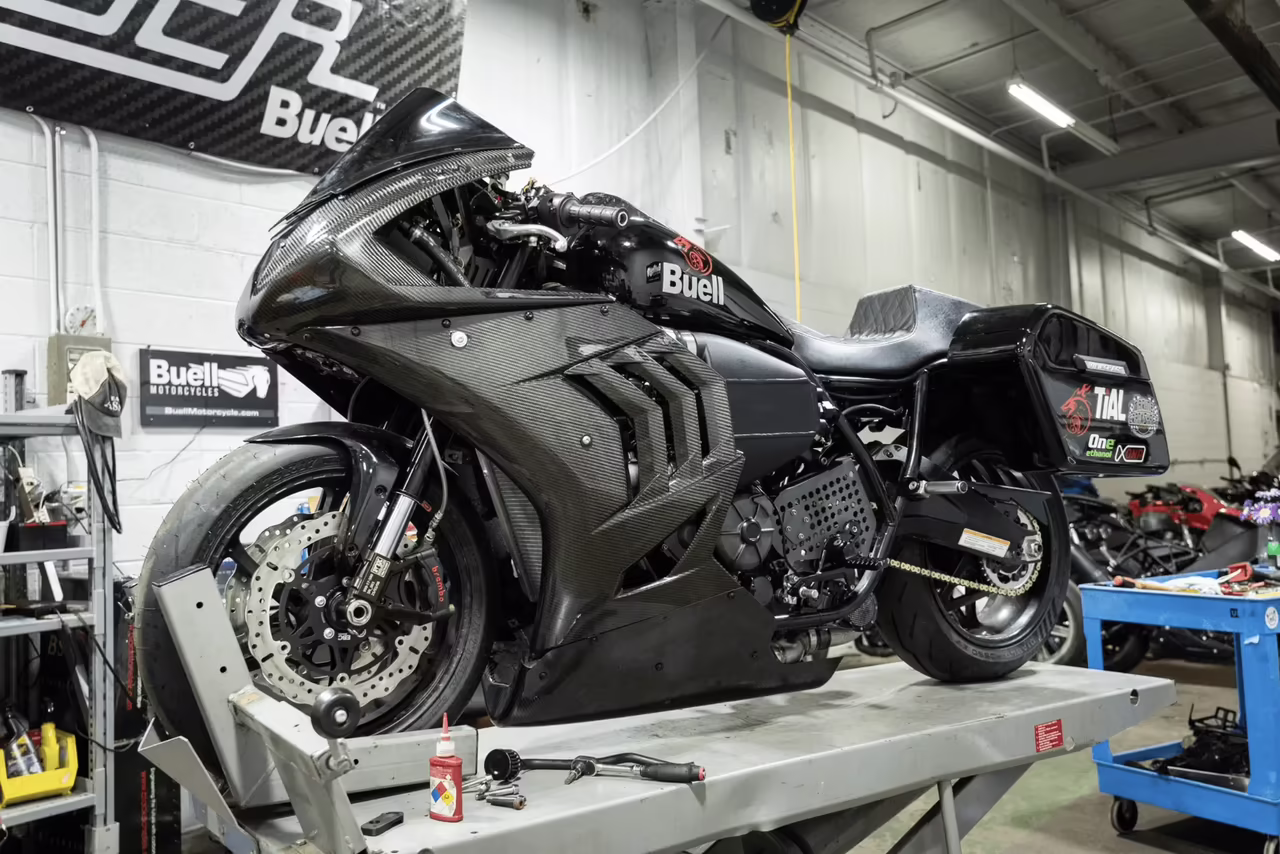 The Buell Leviathan on the work bench