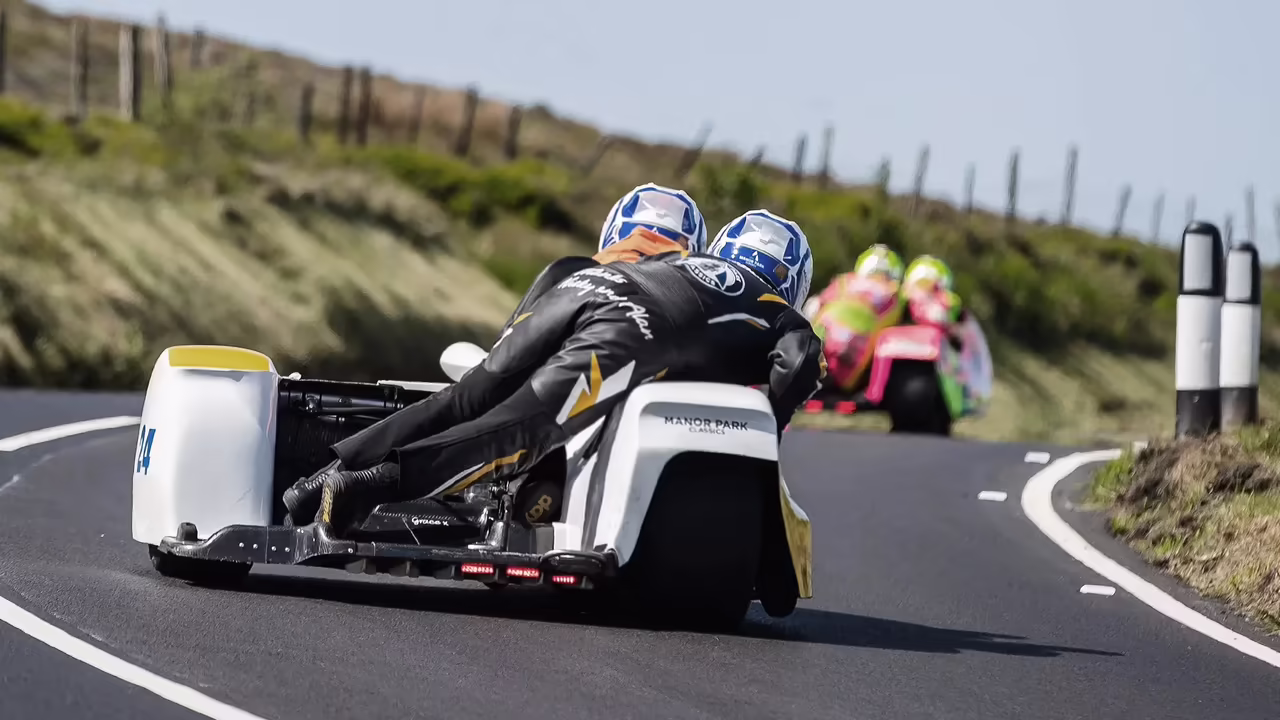 Sidecar team in action at the 2026 TT. Credit: Isle of Man TT.