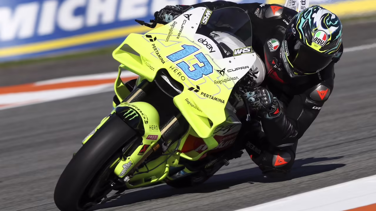 Celestino Vietti tests VR46 MotoGP bike at Valencia. © Gold and Goose