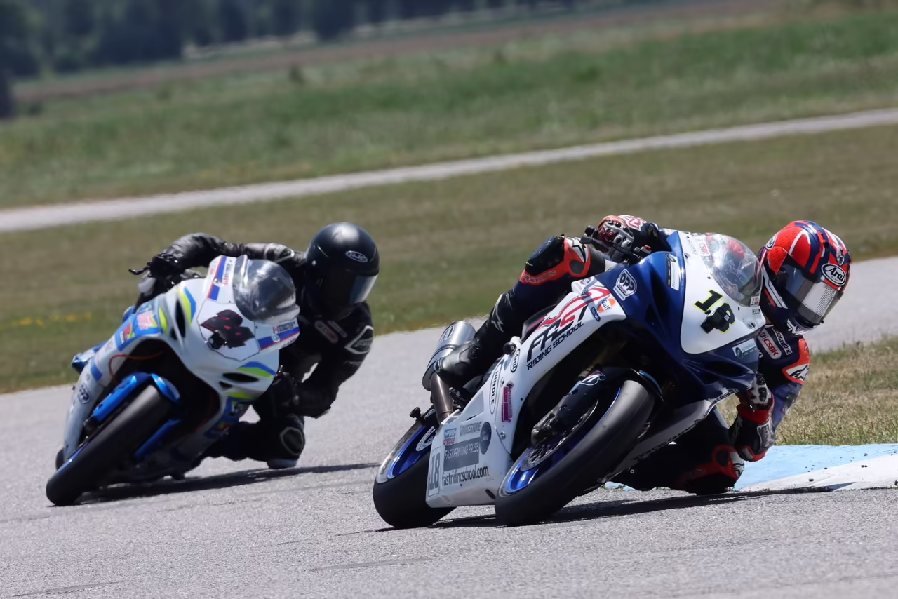 Tomas Casas (18) leads the Pro Supersport championship by 13 points over Sebastien Tremblay (24) heading into the final round of the season this weekend at CTMP. Photo by Rob O’Brien.