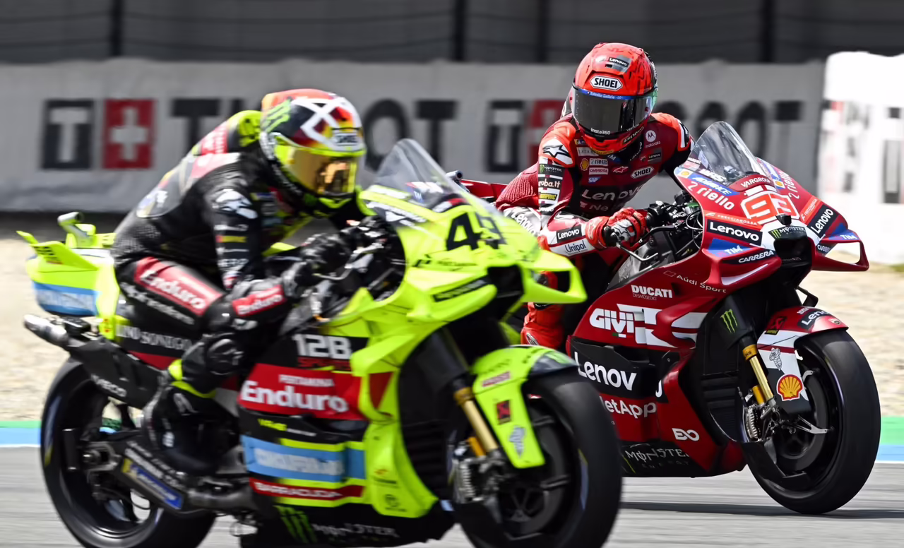 Fabio di Giannantonio, Marc Marquez, 2026 Dutch MotoGP. © Gold and Goose