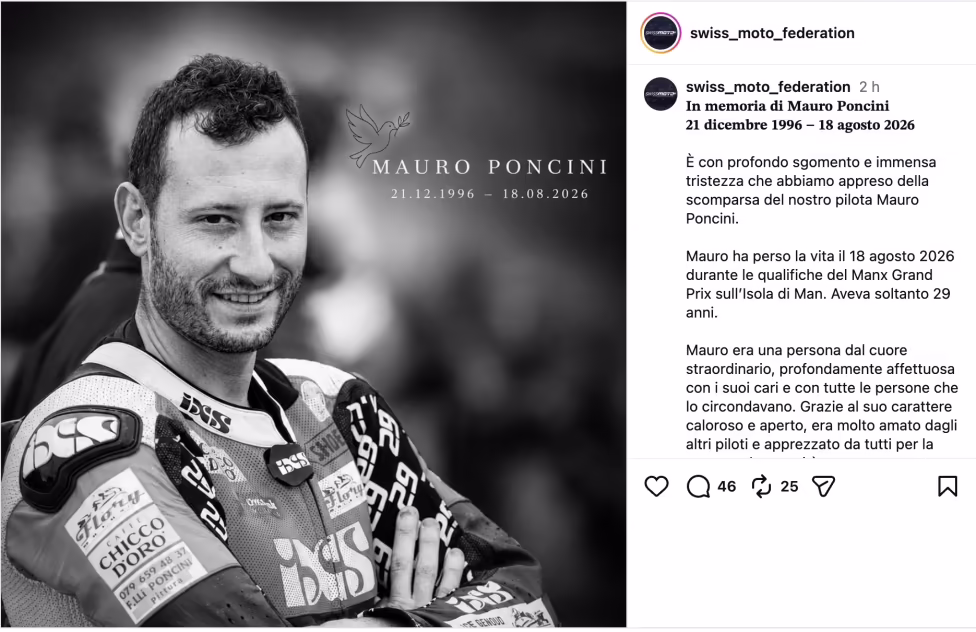 Швейцарский гонщик Мауро Пончини, погибший на Manx Grand Prix