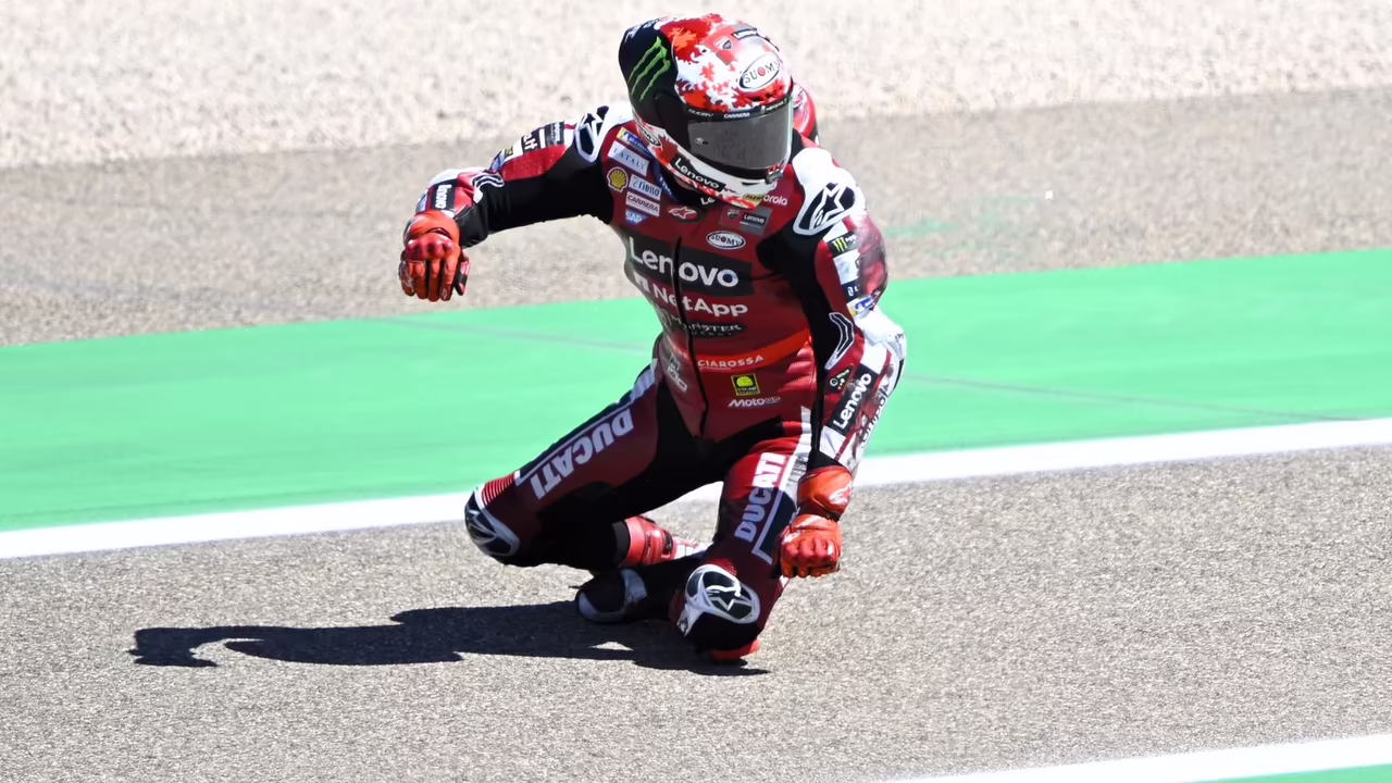 Pecco Bagnaia crash, 2026 Aragon MotoGP. © Gold and Goose