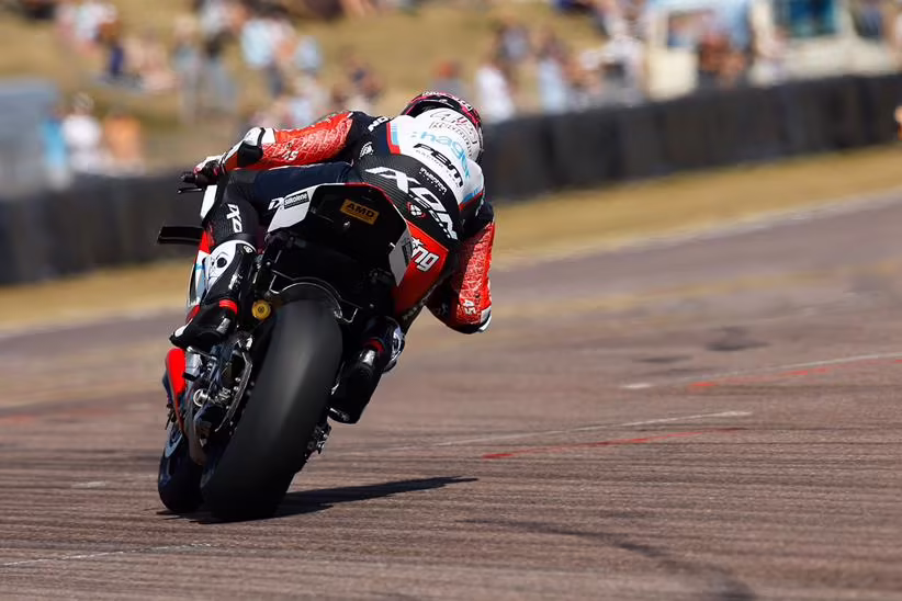 Scott Redding onboard the Hager PBM Ducati at Thruxton.
