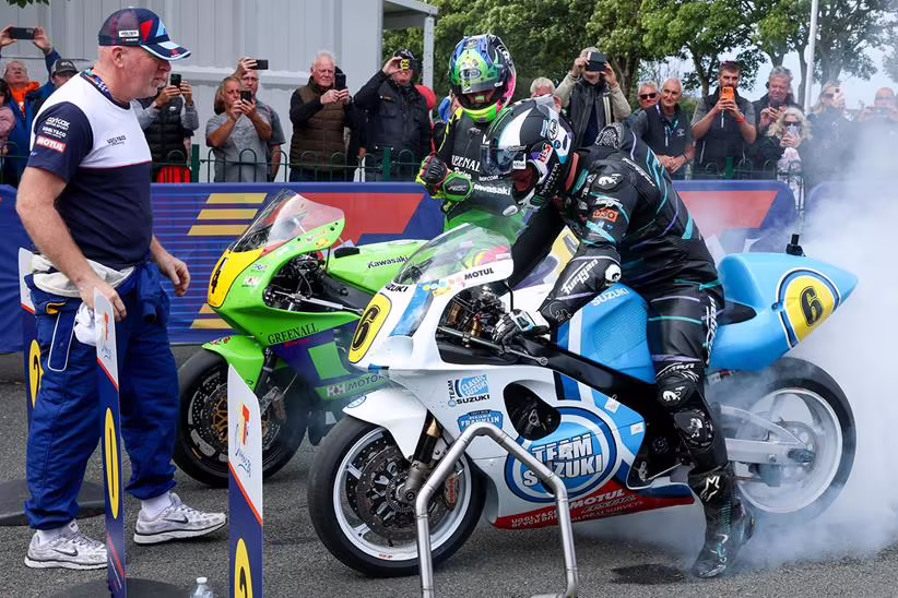 A burnout from Michael Dunlop after securing victory in the 2026 Senior Classic TT (Credit: Callum Staley / Pacemaker Press)