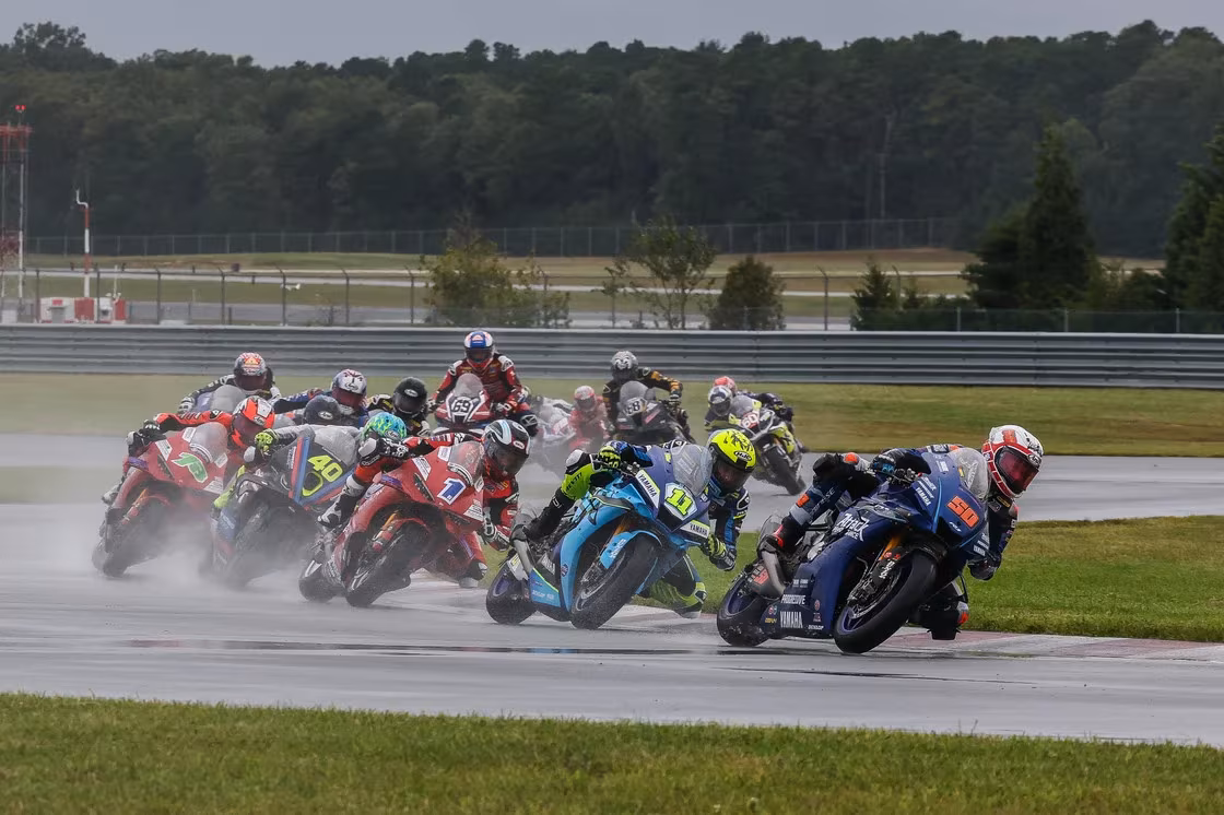 Fong (#50) was commanding in the wet, over multiple restarts, this time leading Scholtz (#11), Beaubier (#1), Kelly (#40), Smith (#78) and chasing pack. Photo by Brian J. Nelson.