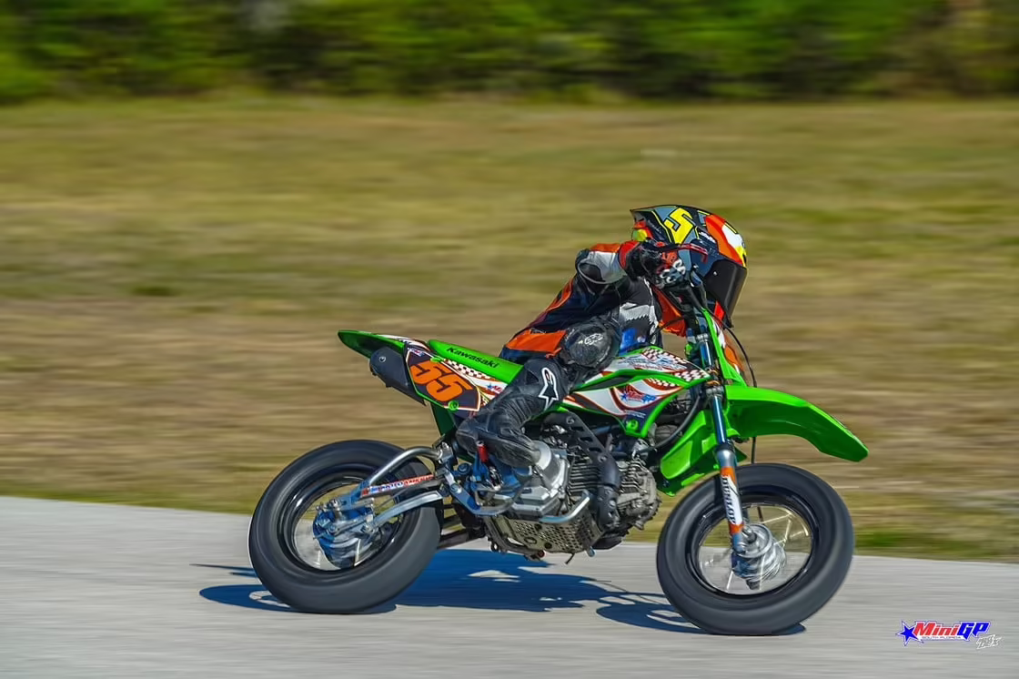11-year-old Bron Macanga from Box Elder, South Dakota will be racing a Kawasaki KLX110RL in the Stock 110 class. Photo courtesy of South Florida Mini GP.