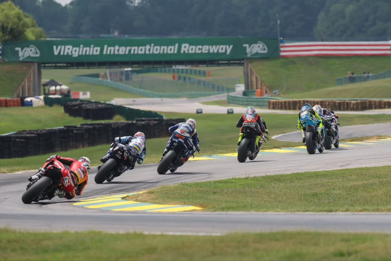 Early stages of Race 2 saw JD Beach (front) lead Mathew Scholtz, Sean Dylan Kelly, Bobby Fong, Richie Escalante, and Loris Baz. Photo by Brian J. Nelson.