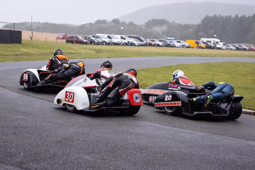 Sidecars racing at Tonfanau. Credit: David Glover