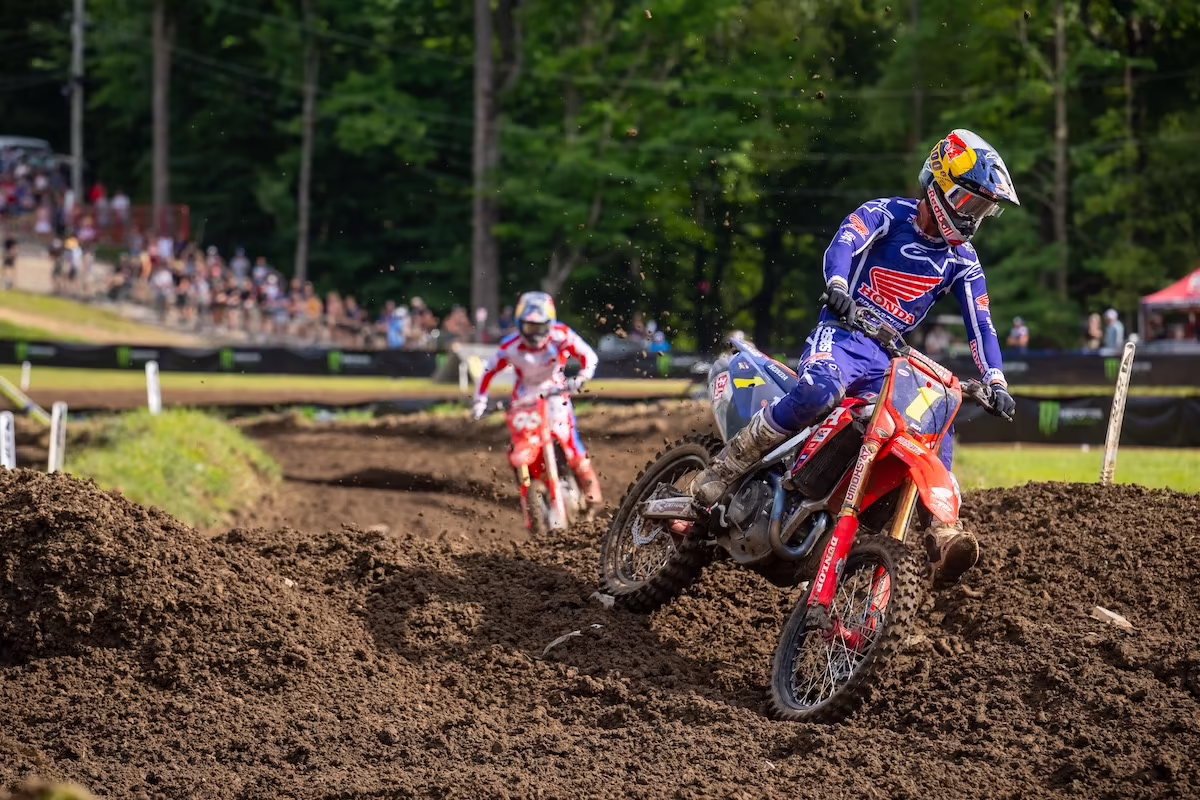 The final moto of the season saw Hunter Lawrence [#96] pursue Jett Lawrence [#1] through to the finish, knowing he had the championship in hand. Photo courtesy MX Sports Pro Racing, Inc.