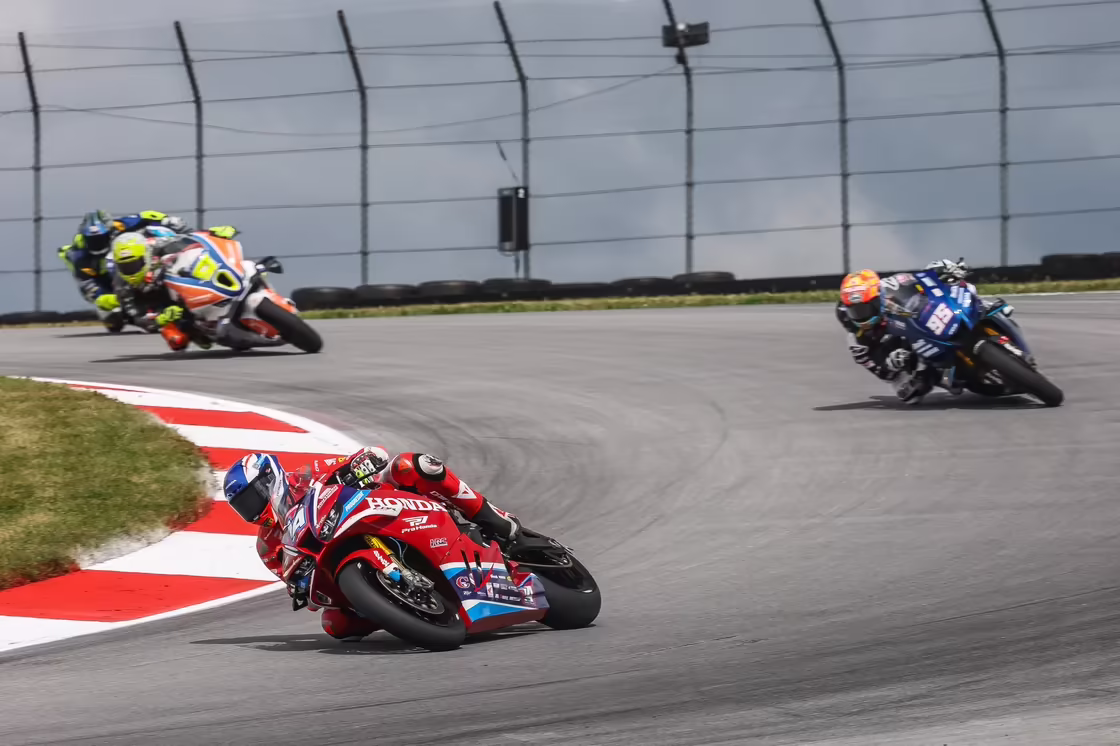 Andrew Lee (14) has dominated the Superbike Cup standings thus far. Photo by Brian J. Nelson.
