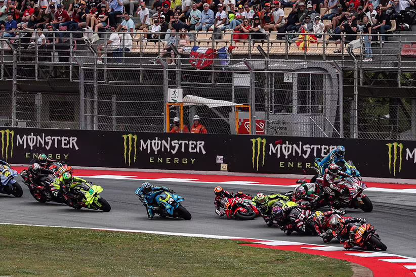 Johann Zarco and Pecco Bagnaia go down at turn one in Barcelona